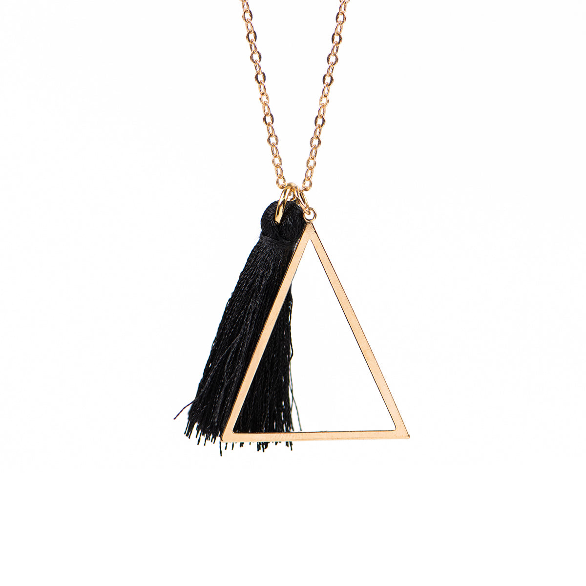 Collier long délicat placage or avec pendentifs triangle et pompon noir - Mariana 3-4