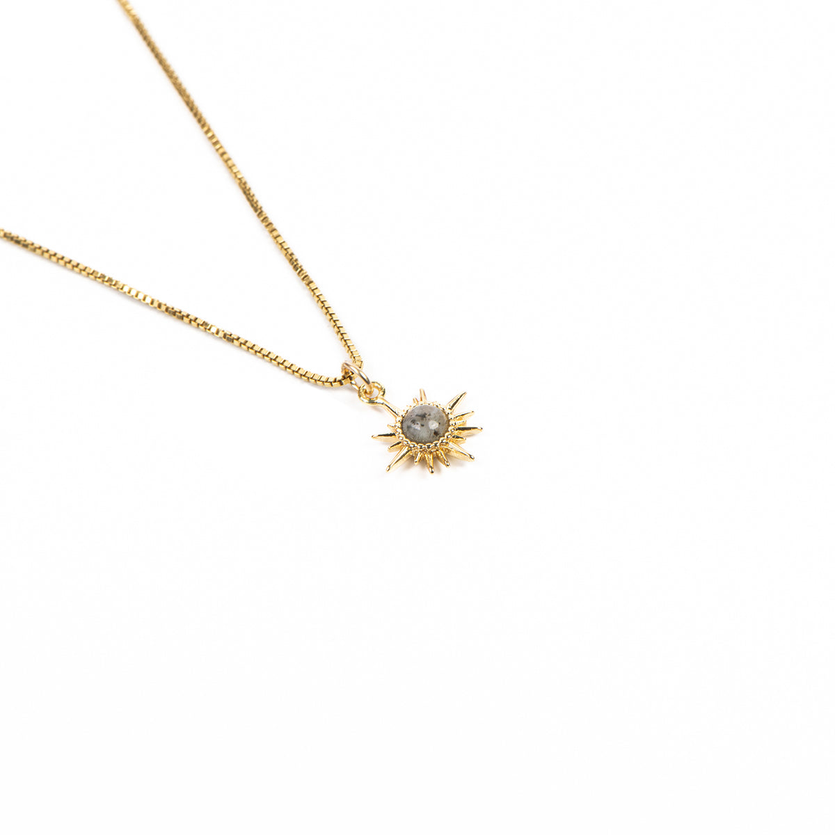 Collier délicat chaîne box or rempli 14K avec étoile-soleil labradorite - Sabrina 3-3