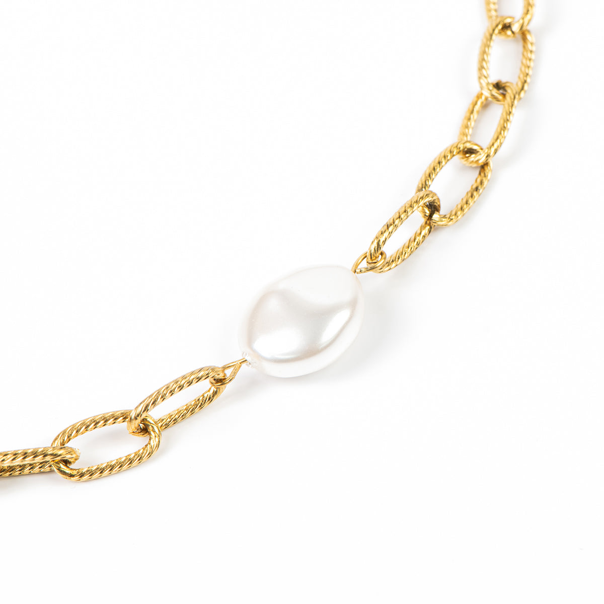 Collier maximaliste acier inoxydable or avec perle blanche baroque - Véronica 3-3