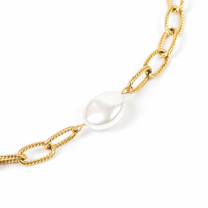 Collier maximaliste acier inoxydable or avec perle blanche baroque - Véronica 3-3