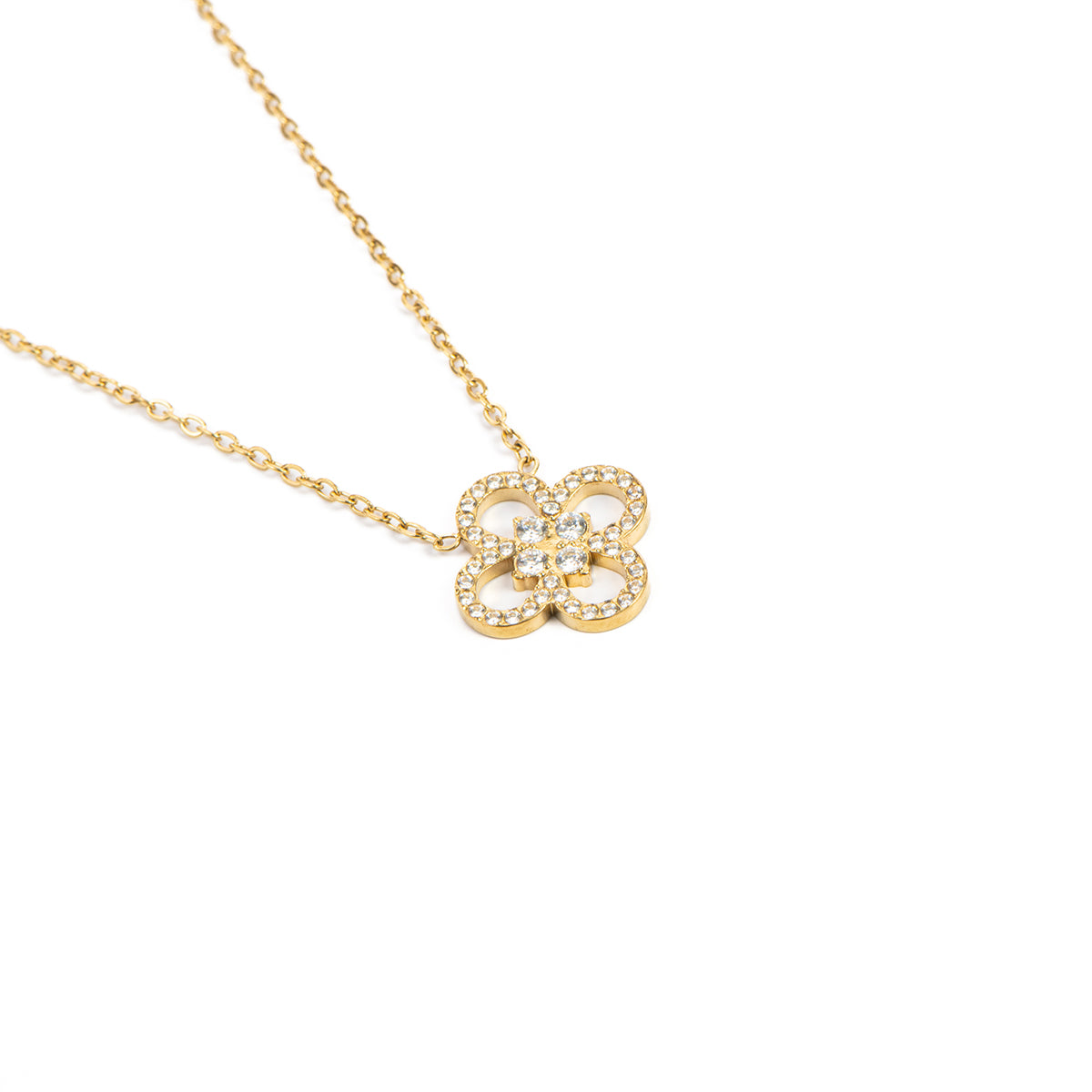 Collier délicat connecteur fleur avec zrcons acier inoxydable placage or - Raphaëlle 2-3