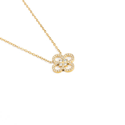 Collier délicat connecteur fleur avec zrcons acier inoxydable placage or - Raphaëlle 2-3