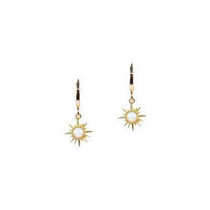 Boucles d'oreilles courtes plaquées or 14K avec étoile-soleil et pierre opale - Sabrina 3-2