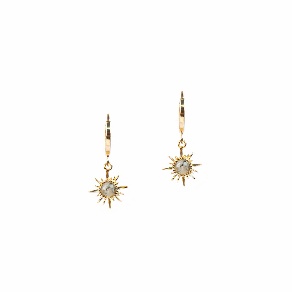 Boucles d'oreilles courtes plaquées or 14K avec étoile-soleil et pierre labradorite - Sabrina 3-2