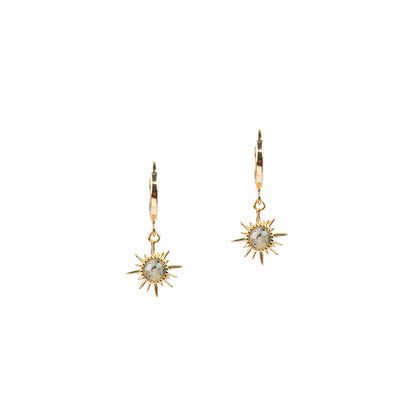 Boucles d'oreilles courtes plaquées or 14K avec étoile-soleil et pierre labradorite - Sabrina 3-2