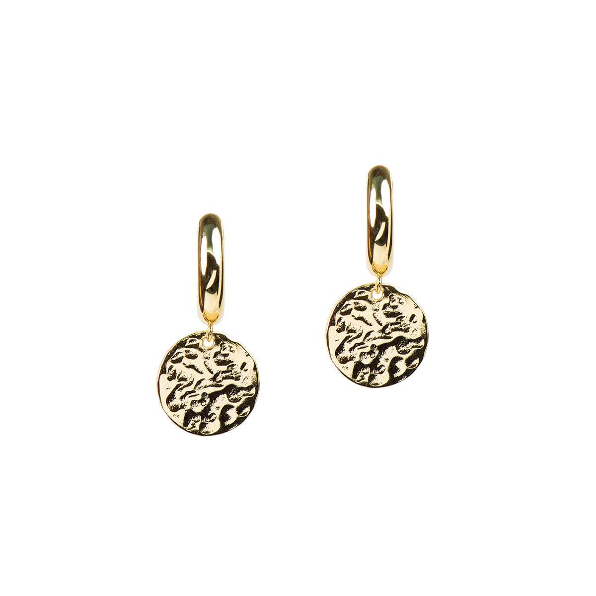 Boucles d'oreilles courtes plaquées or 14K anneaux chunky avec médaillons - Raphaëlle 3-2