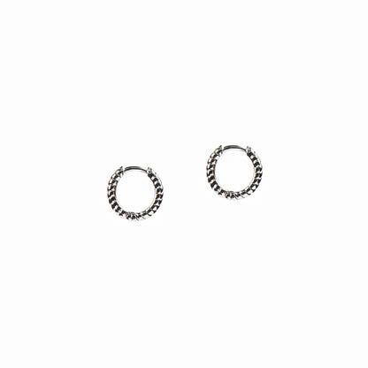 Boucles d'oreilles petits anneaux fermés design torsadé placage rhodium - Raphaëlle 8 argent-2
