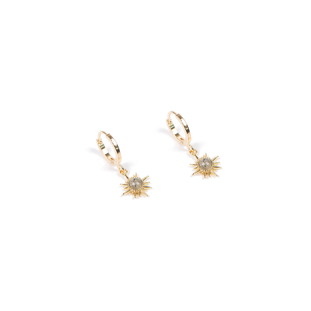 Boucles d'oreilles courtes plaquées or 14K avec étoile-soleil et pierre labradorite - Sabrina 3-3