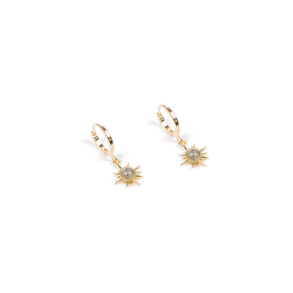 Boucles d'oreilles courtes plaquées or 14K avec étoile-soleil et pierre labradorite - Sabrina 3-3