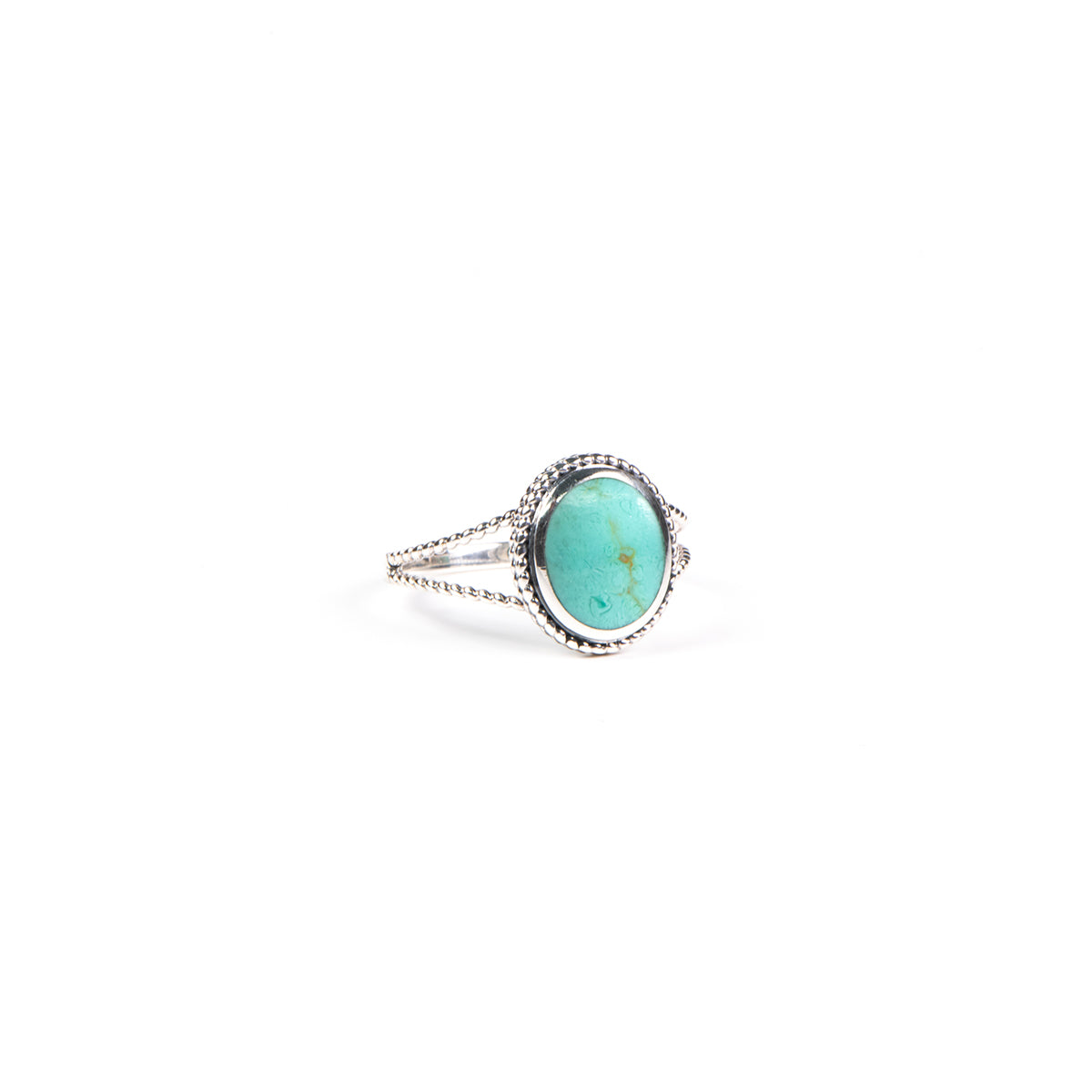 Bague en argent sterling .925 ornée d'une pierre ovale turquoise en résine - Simone 6-2