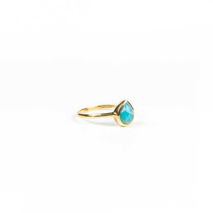 Bague argent sterling .925 plaqué or 18K avec pierre turquoise en forme de goutte - Simone 3-2