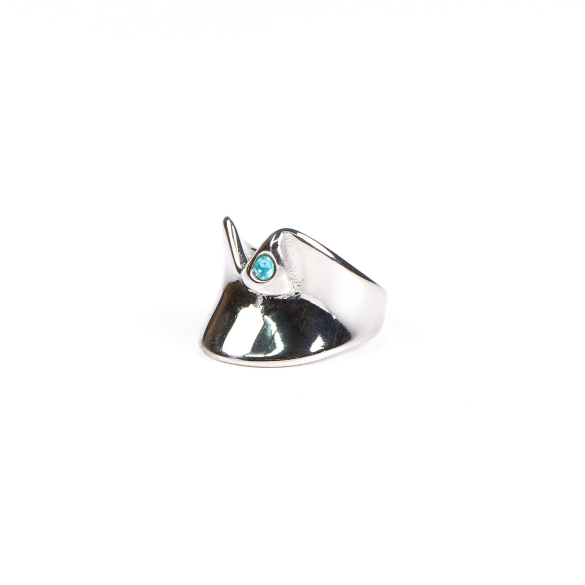 Bague jonc large design encavé et en v acier inoxydable zircon turquoise - Simone 1 argent-2