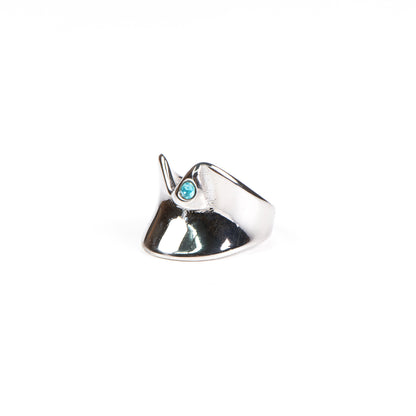 Bague jonc large design encavé et en v acier inoxydable zircon turquoise - Simone 1 argent-2