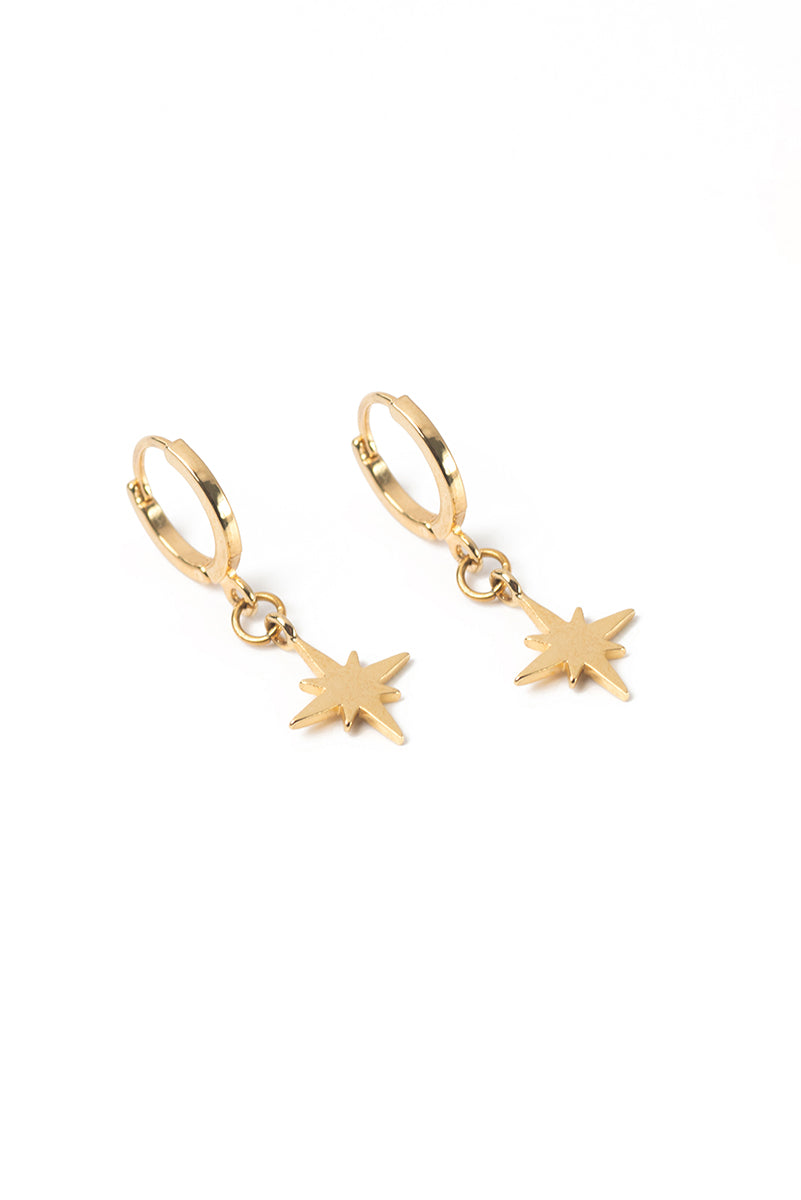 Boucles d'oreilles placage or 14K sur laiton avec pendentif boussole-étoile - Millie 6-2