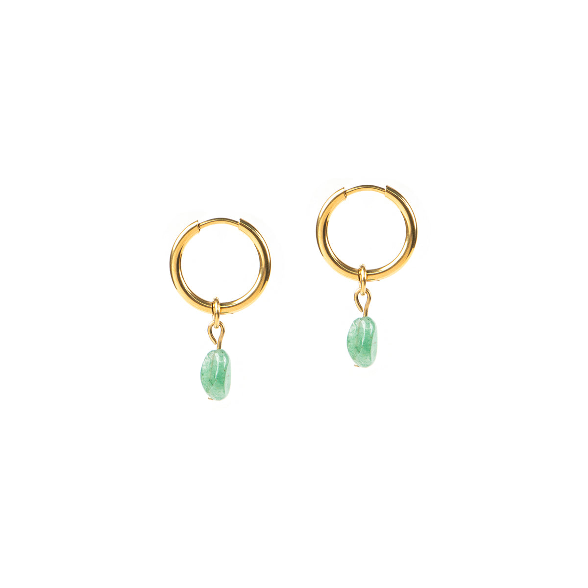 Boucles d'oreilles anneaux acier inoxydable or avec bille aventurine verte - Simone 2 vert-2