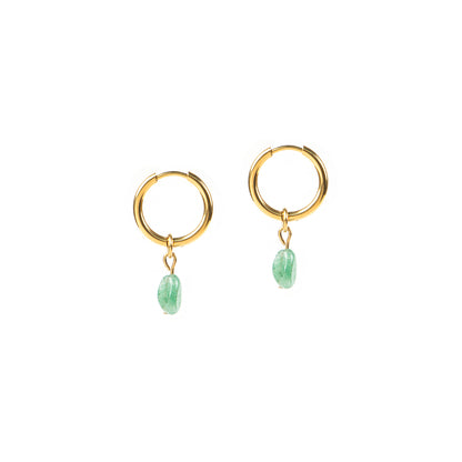 Boucles d'oreilles anneaux acier inoxydable or avec bille aventurine verte - Simone 2 vert-2