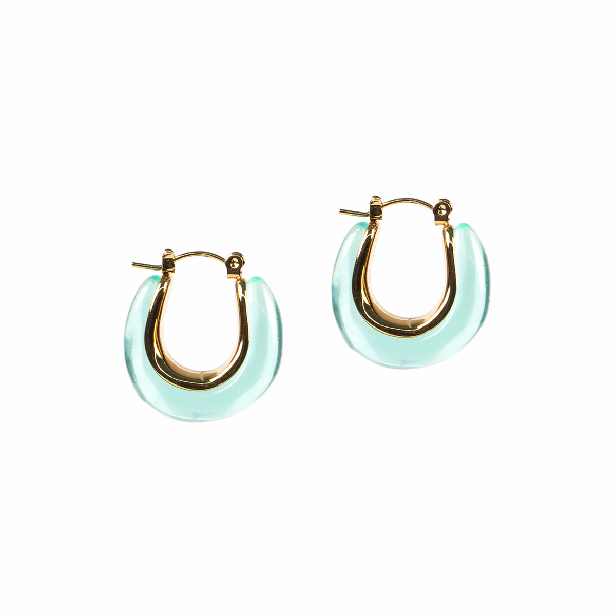 Boucles d'oreilles anneaux épais acier inoxydable or avec résine vert - Simone 4 vert-2