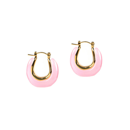 Boucles d'oreilles anneaux épais acier inoxydable or avec résine rose - Simone 4 rose-2
