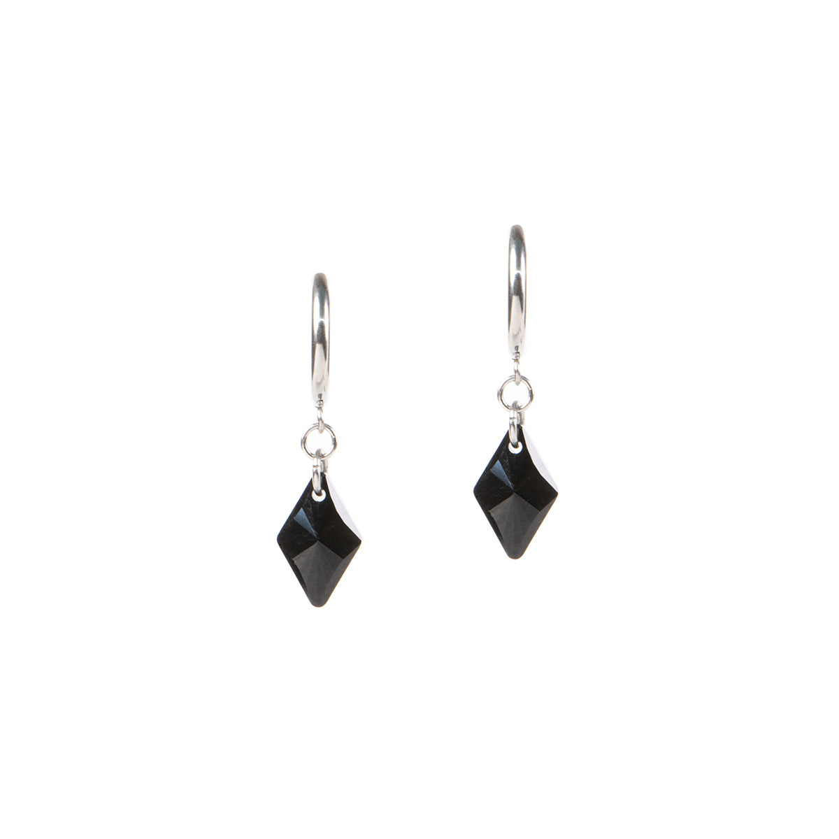 Boucles d'oreilles acier inoxydable anneaux avec cristaux Swarovski noirs losanges - Diana 3-2