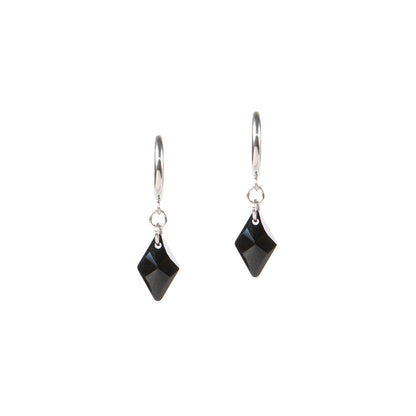 Boucles d'oreilles acier inoxydable anneaux avec cristaux Swarovski noirs losanges - Diana 3-2