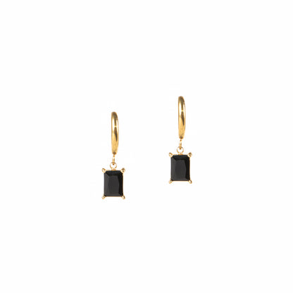 Boucles d'oreilles glamour acier inoxydable or pendentif zircon rectangulaire noir - Diana 2-2