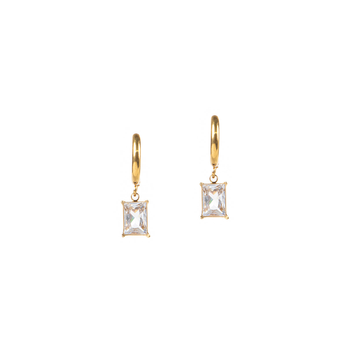 Boucles d'oreilles glamour acier inoxydable or pendentif zircon rectangulaire clair - Diana 2-4