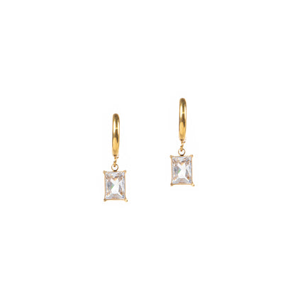 Boucles d'oreilles glamour acier inoxydable or pendentif zircon rectangulaire clair - Diana 2-4