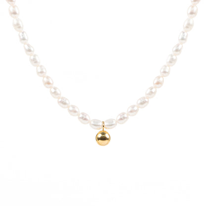 Collier court glamour perles d'eau douce blanches acier inoxydable or avec bille - Diana 3-2