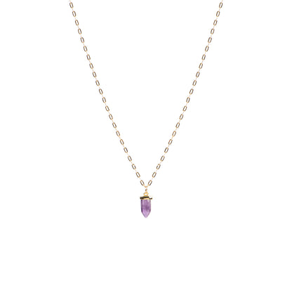 Collier court délicat plaqué or 14K chaîne paperclip avec pierre améthyste - Simone 7-1