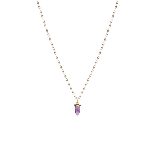 Collier court délicat plaqué or 14K chaîne paperclip avec pierre améthyste - Simone 7-1