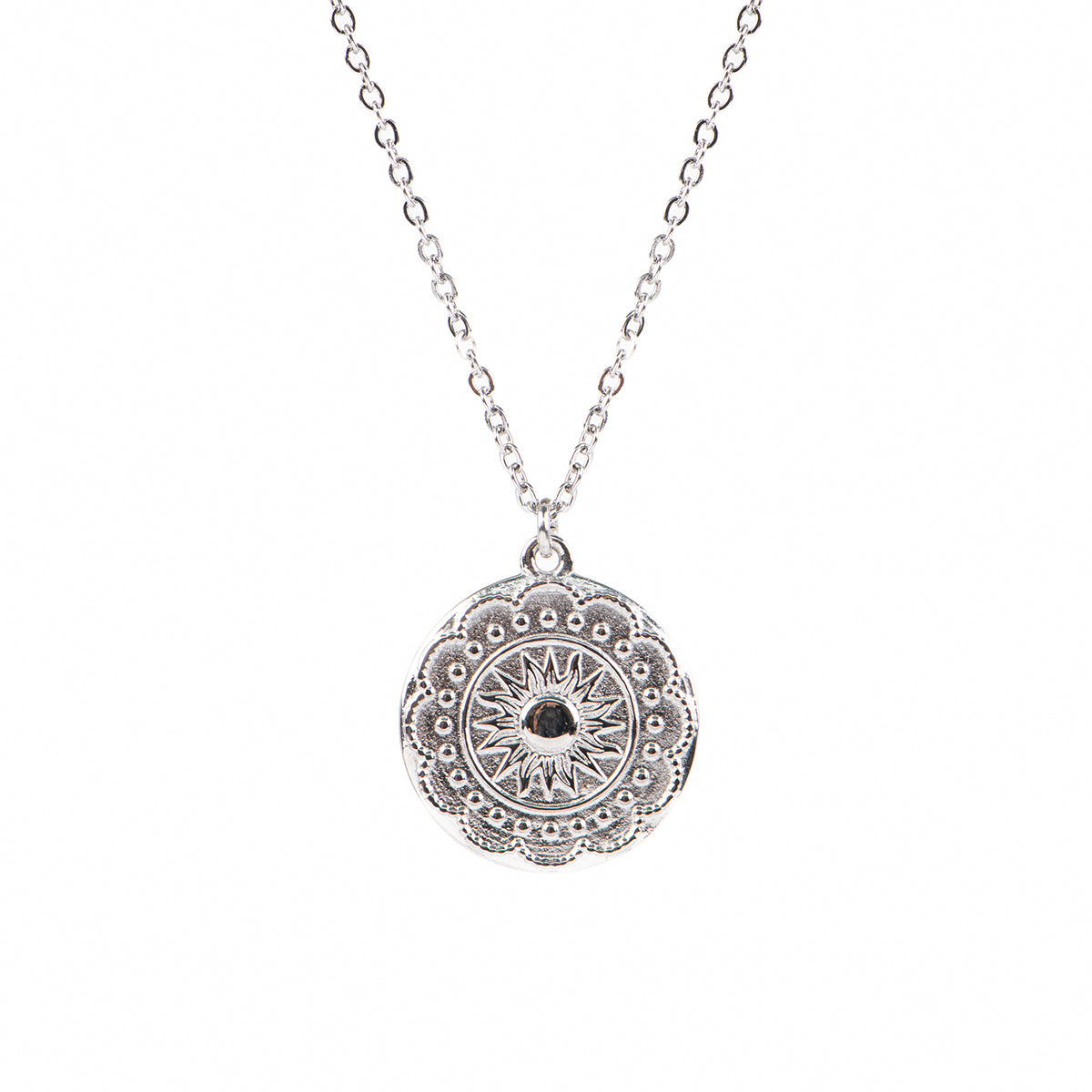 Collier court délicat pendentif rond fleur de tournesol acier inoxydable - Simone 1 argent-2
