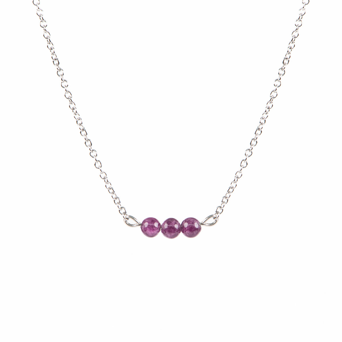 Collier court délicat en acier inoxydable avec billes semi-précieuses jade mauve - Simone 3-2