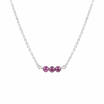 Collier court délicat en acier inoxydable avec billes semi-précieuses jade mauve - Simone 3-2