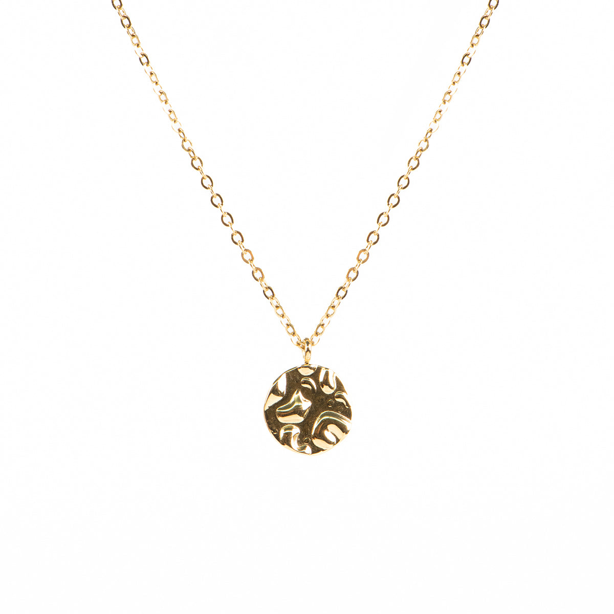 Collier court délicat acier inoxydable or avec médaillon martelé - Alice 2 or-2