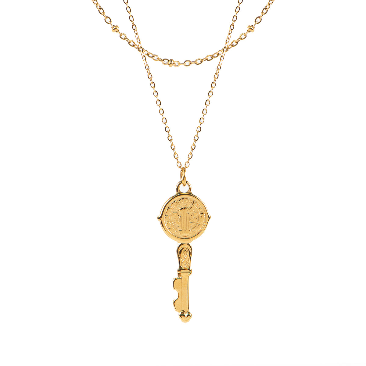 Collier délicat double rang acier inoxydable or avec pendentif clé - Juliana 4-2