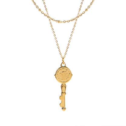 Collier délicat double rang acier inoxydable or avec pendentif clé - Juliana 4-2