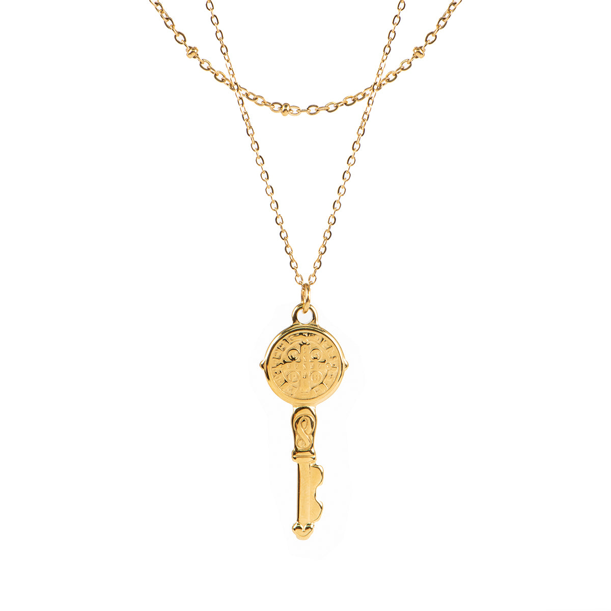 Collier délicat double rang acier inoxydable or avec pendentif clé - Juliana 4-3