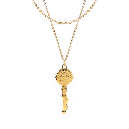 Collier délicat double rang acier inoxydable or avec pendentif clé - Juliana 4-3