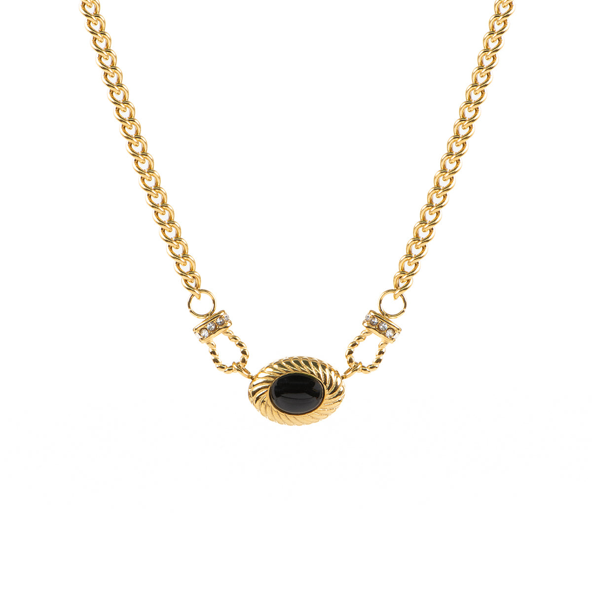 Collier court glamour acier inoxydable or avec pierre ovale onyx noir - Diana 2-2