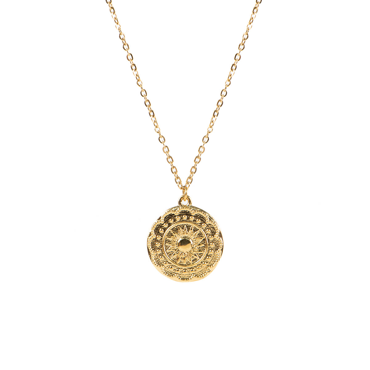 Collier court délicat pendentif rond fleur de tournesol acier inoxydable or - Simone 1 or-2