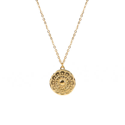 Collier court délicat pendentif rond fleur de tournesol acier inoxydable or - Simone 1 or-2