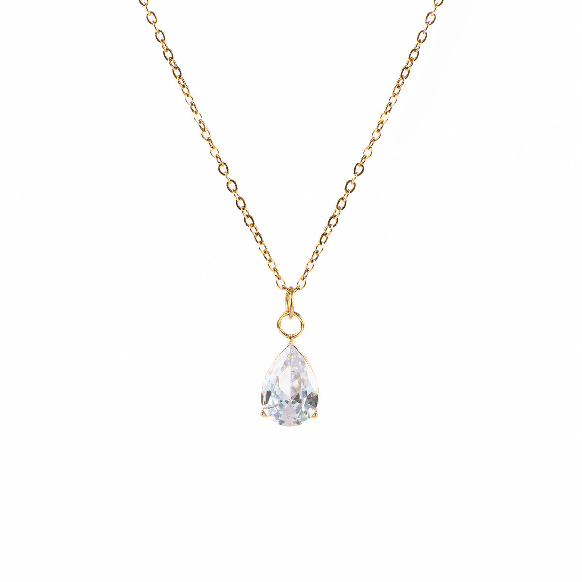 Collier court délicat acier inoxydable or avec pendentif goutte zircon clair - Diana 1-2
