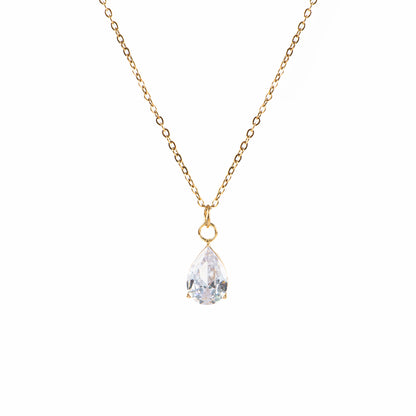 Collier court délicat acier inoxydable or avec pendentif goutte zircon clair - Diana 1-2