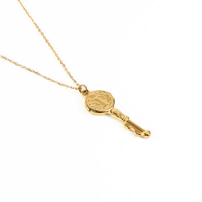 Collier délicat double rang acier inoxydable or avec pendentif clé - Juliana 4-5