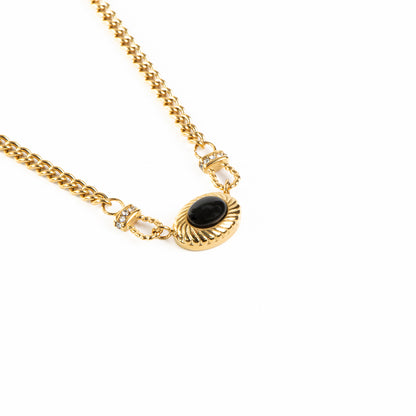 Collier court glamour acier inoxydable or avec pierre ovale onyx noir - Diana 2-3