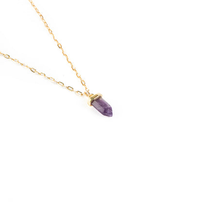 Collier court délicat plaqué or 14K chaîne paperclip avec pierre améthyste - Simone 7-3