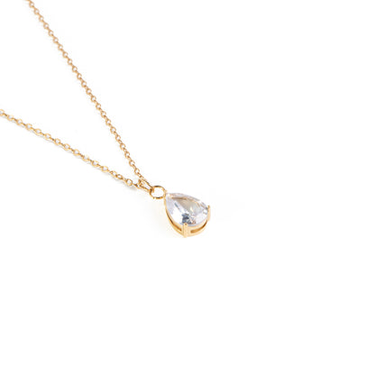 Collier court délicat acier inoxydable or avec pendentif goutte zircon clair - Diana 1-3