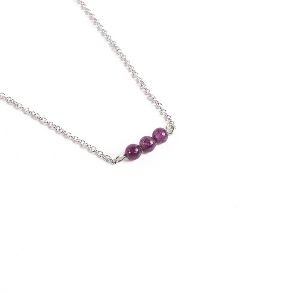 Collier court délicat en acier inoxydable avec billes semi-précieuses jade mauve - Simone 3-3