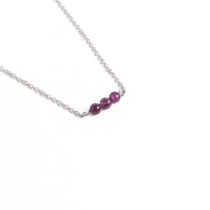 Collier court délicat en acier inoxydable avec billes semi-précieuses jade mauve - Simone 3-3