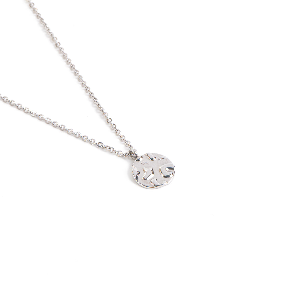 Collier court délicat acier inoxydable avec médaillon martelé - Alice 2 argent-3